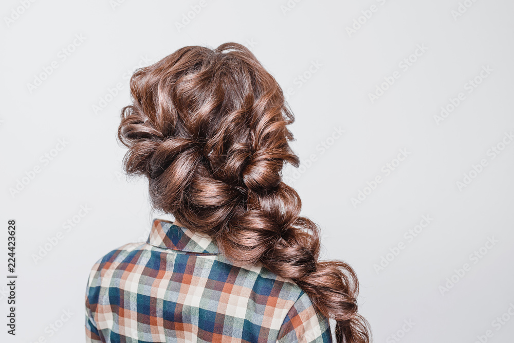 Beautiful woman with Tail Hair style hairdress - obrazy, fototapety, plakaty 