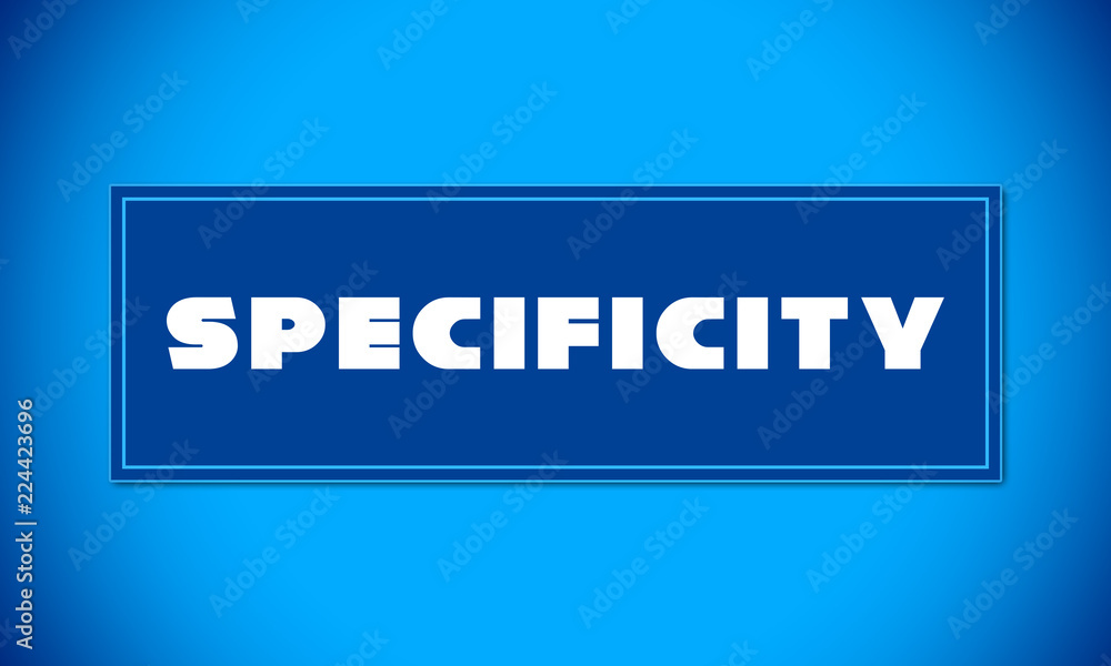 Specificity - clear white text written on blue card on blue background