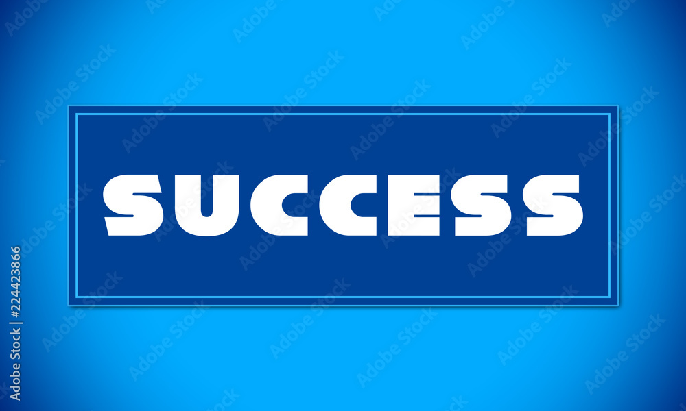 Success - clear white text written on blue card on blue background