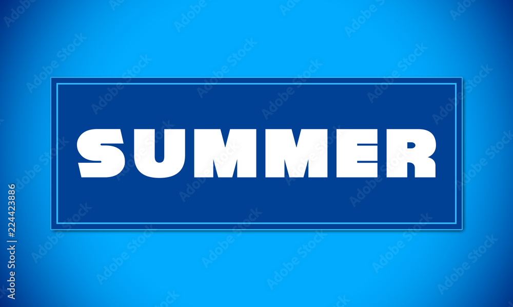 Summer - clear white text written on blue card on blue background