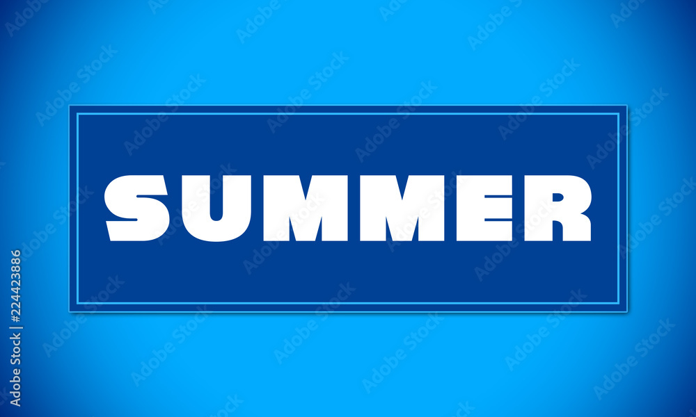 Summer - clear white text written on blue card on blue background Summer - clear white text written on blue card on blue background