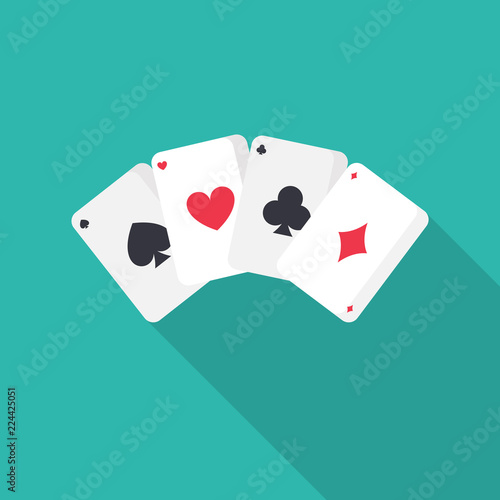 Game cards flat icon with long shadow isolated on blue background. Simple 
Game cards in flat style, vector illustration.