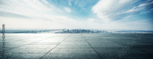 empty floor with modern cityscape in new york photo