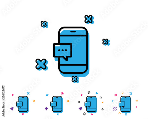 Smartphone Message icon. Cellphone or Phone messenger sign. Ð¡ommunication Mobile device with Chat symbol. Line icon with geometric elements. Bright colourful design. Vector