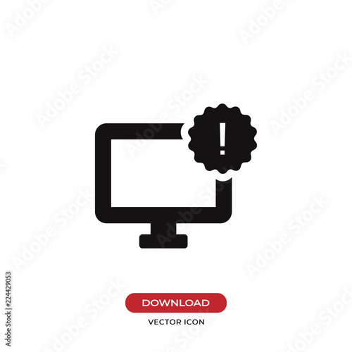 Monitor icon with warning sign vector illustration