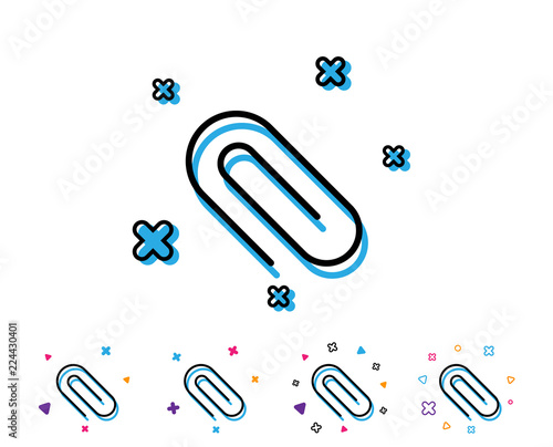 Attach line icon. Attachment paper clip sign. Office stationery object symbol. Line icon with geometric elements. Bright colourful design. Vector