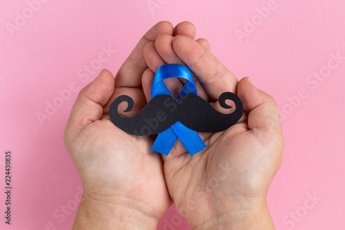 Mustache pattern with blue ribbon symbol. November movember concept.