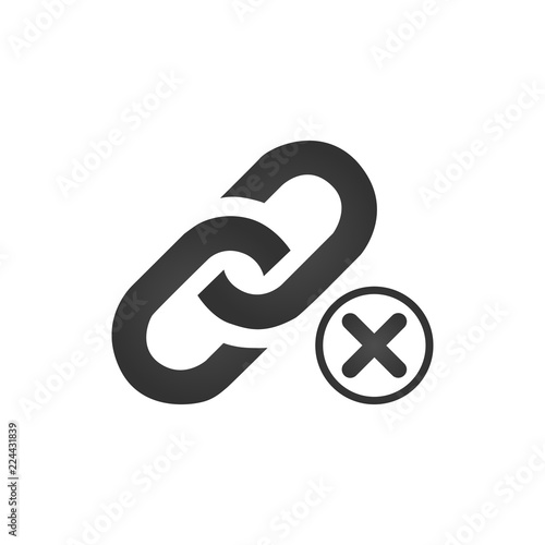 Link Icon with cross. bad or not working link concept. 404 error. vector illustration isolated on white background.