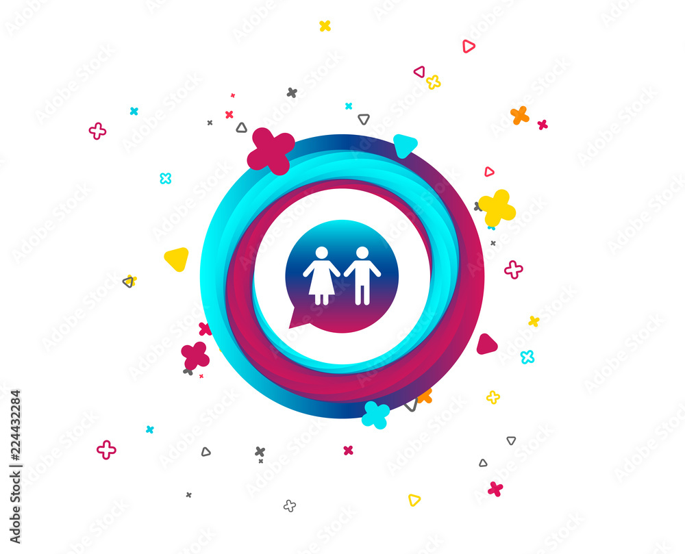Toilet sign icon. Restroom or lavatory speech bubble symbol. Colorful button with icon. Geometric elements. Vector Toilet sign icon. Restroom or lavatory speech bubble symbol. Colorful button with icon. Geometric elements. Vector