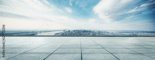 empty floor with modern cityscape in new york