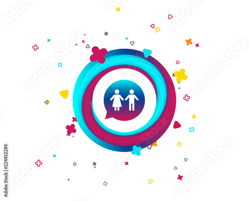 Toilet sign icon. Restroom or lavatory speech bubble symbol. Colorful button with icon. Geometric elements. Vector