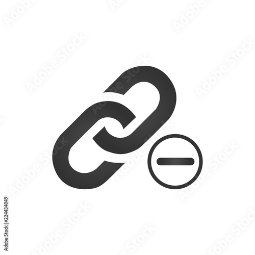 Link Icon with minus. delete or remove link concept. vector illustration isolated on white background.