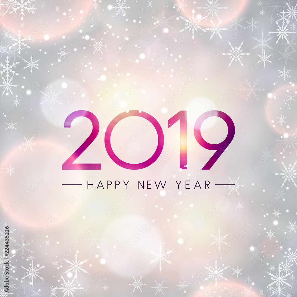 Festive shiny 2019 Happy New Year card with snowflakes. Festive shiny 2019 Happy New Year card with snowflakes.