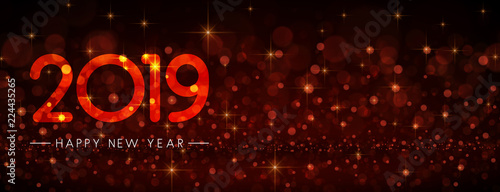 Red shiny 2019 Happy New Year banner.