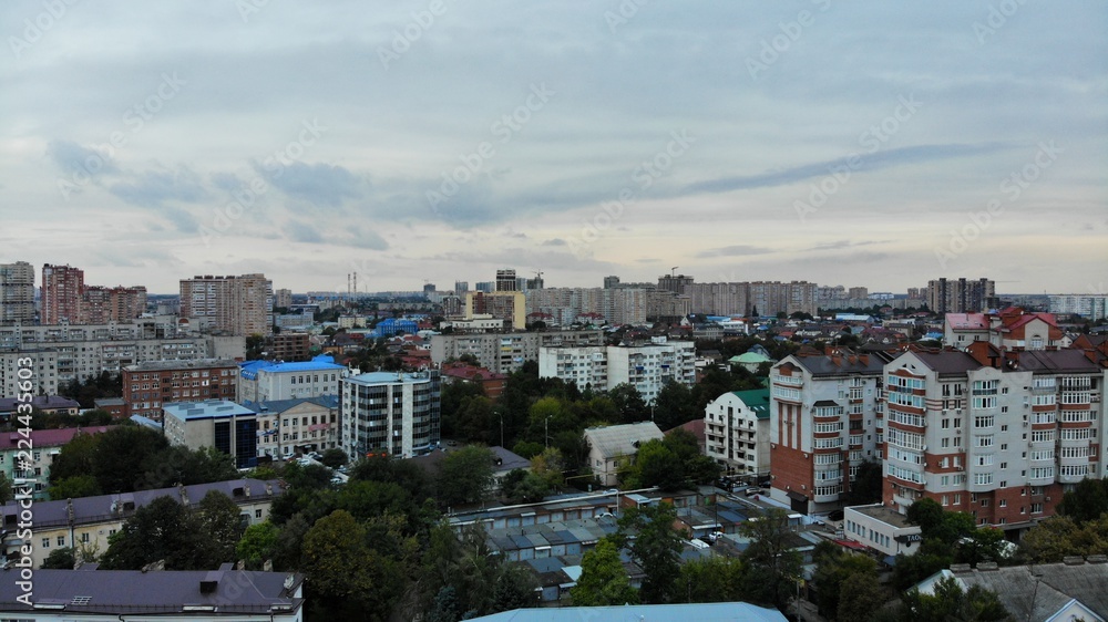 View of the city panorama in Krasnodar. Krasnodar from dron.