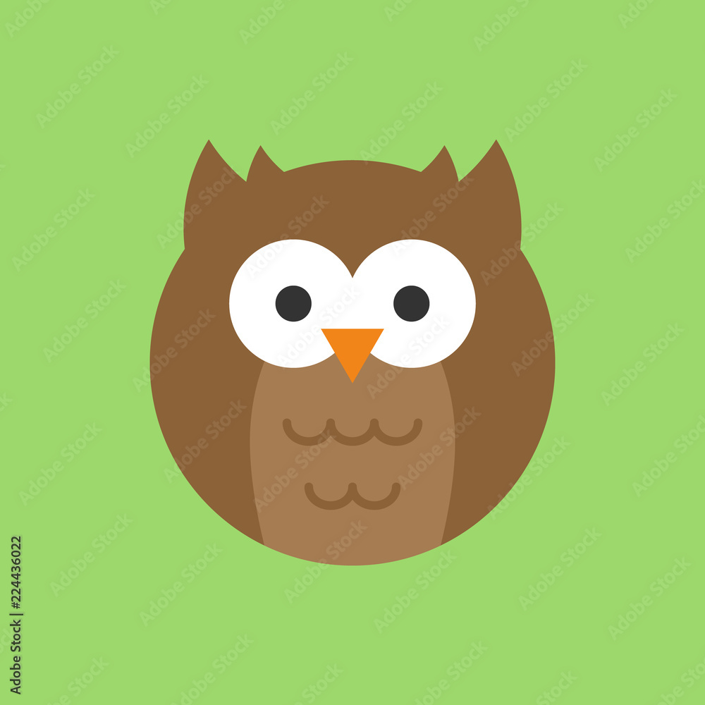 Cute owl round vector graphic icon. Owl bird animal head, face  illustration. Isolated on green background. Stock Vector | Adobe Stock