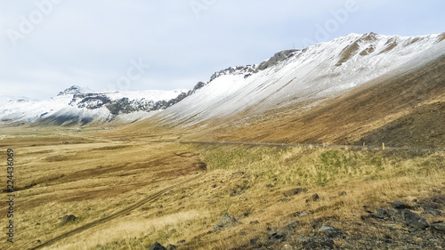 Snæfellsnes Peninsula, Road and mountains with snow at western Iceland