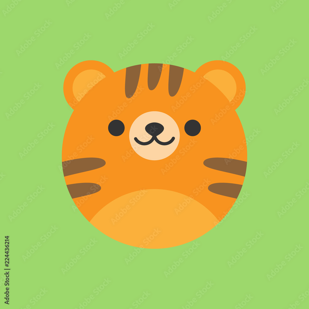 Cute tiger round vector graphic icon. Tiger animal head, face ...