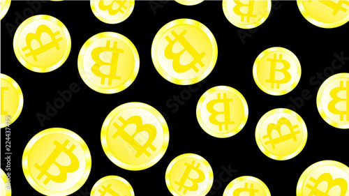 Texture seamless pattern of golden shiny glowing expensive metal coins bitcoin. The concept of blockade technology, crypto currency. The background. Vector illustration