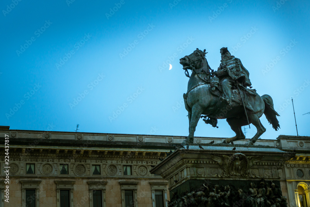 Statue of Vittorio Emanuele II, located in Milan's cathedral square