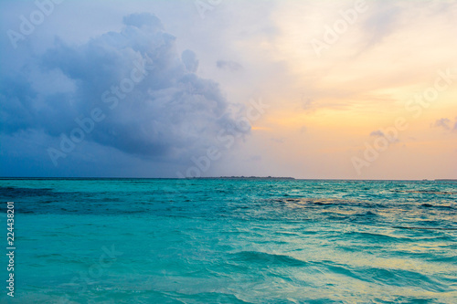Landscape of beautiful sunset in Maldives