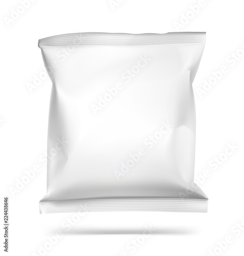Food snack pillow bag on white background. Vector illustration. Can be use for template your design, promo, adv. EPS10.