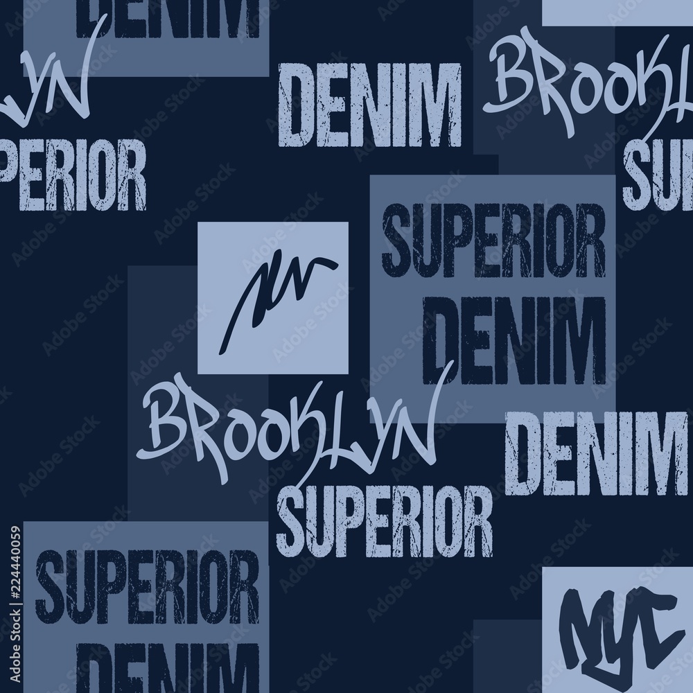 Denim typography, Brooklyn New York Artwork apparel stencil. College Sport T-shirt print, Graphics for print product, apparel tee Fashion Jeans Graphics. Seamless fabric pattern for original