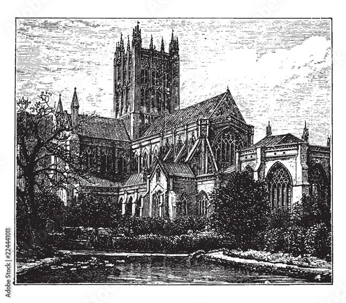 Wells Cathedral, Somerset vintage illustration.