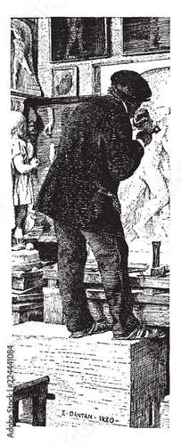 Man Chiseling, vintage illustration