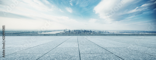 empty floor with modern cityscape in new york