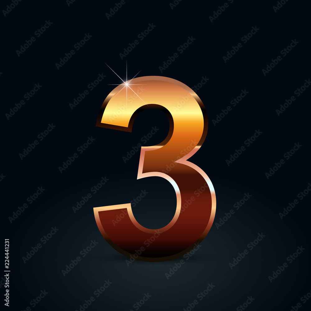 Bronze vector number 3 isolated on black background Bronze vector number 3 isolated on black background