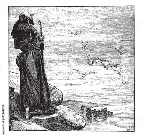 St. Columba at Oronsay vintage illustration.