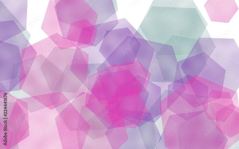 Multicolored translucent hexagons on white background. Pink tones. 3D illustration Multicolored translucent hexagons on white background. Pink tones. 3D illustration