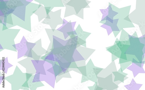 Multicolored translucent stars on a white background. Green tones. 3D illustration