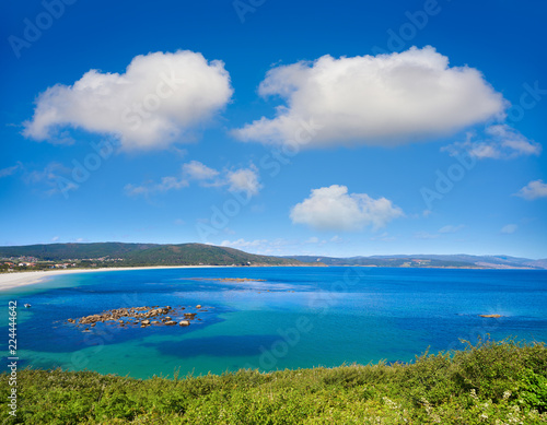 Aerial view of Finisterre langosteira beach in Galicia