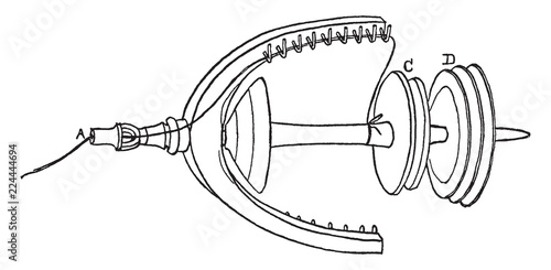 Diagram of a spindle, The spindle proper is simply the metal rod, vintage engraving.