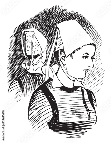Woman Wearing Bonnet, vintage illustration