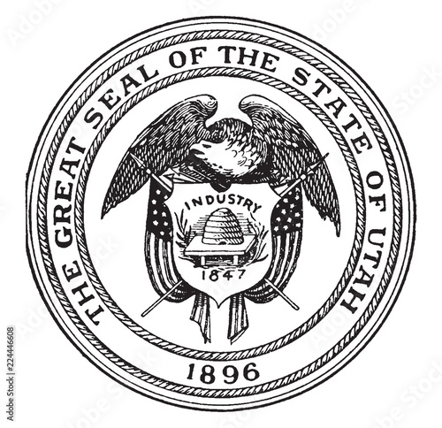 The Great Seal of the State of Utah, 1896, vintage illustration