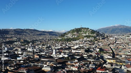 View over Old Town towards El Panecillo Hill, Quito, Pichincha Province, Ecuador