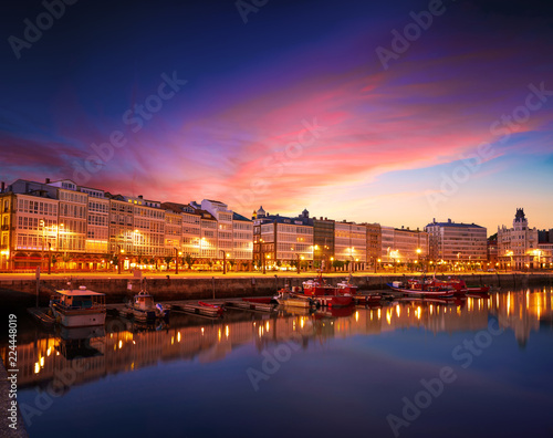 La Coruna sunset port marina in Galicia Spain photo