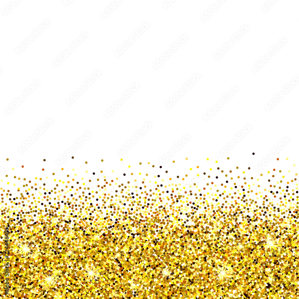 Gold glitter border on white background.