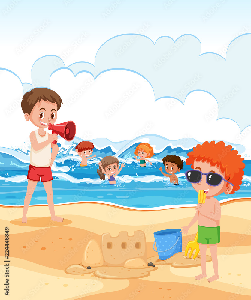 Lifeguard look after children at the beach