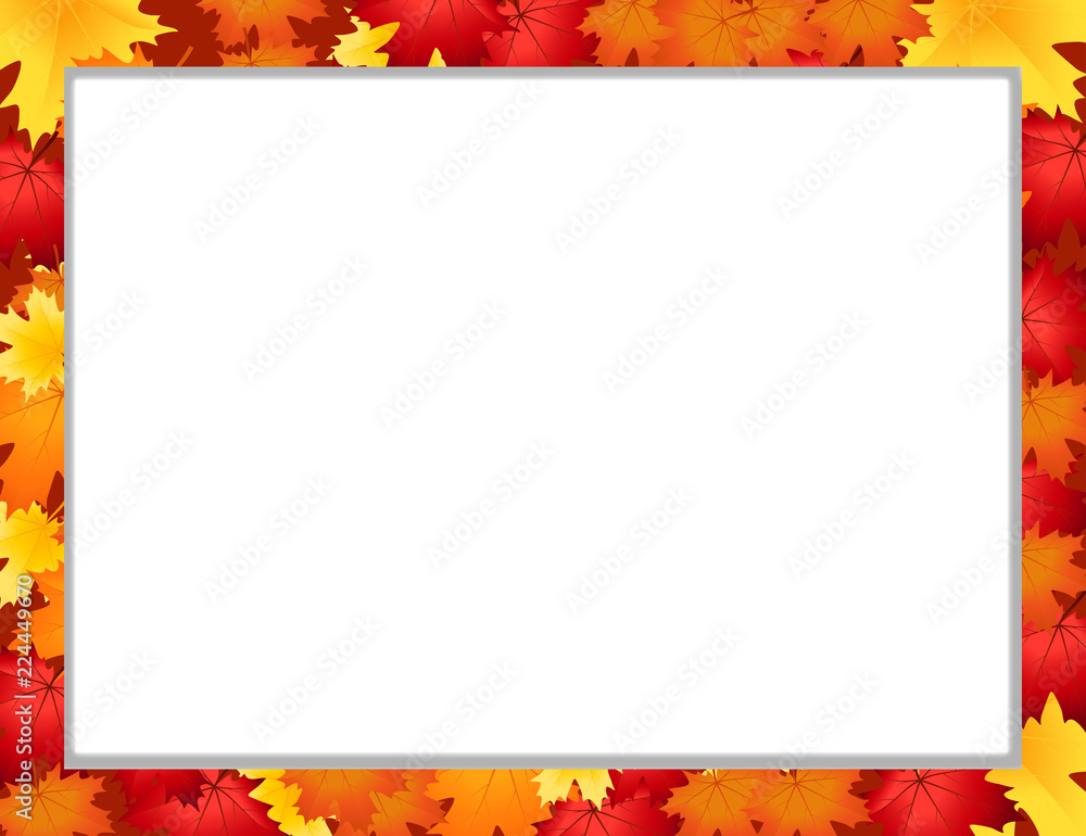 Vector photo frame with fallen autumn maple leaves on white background with copy space Vector photo frame with fallen autumn maple leaves on white background with copy space