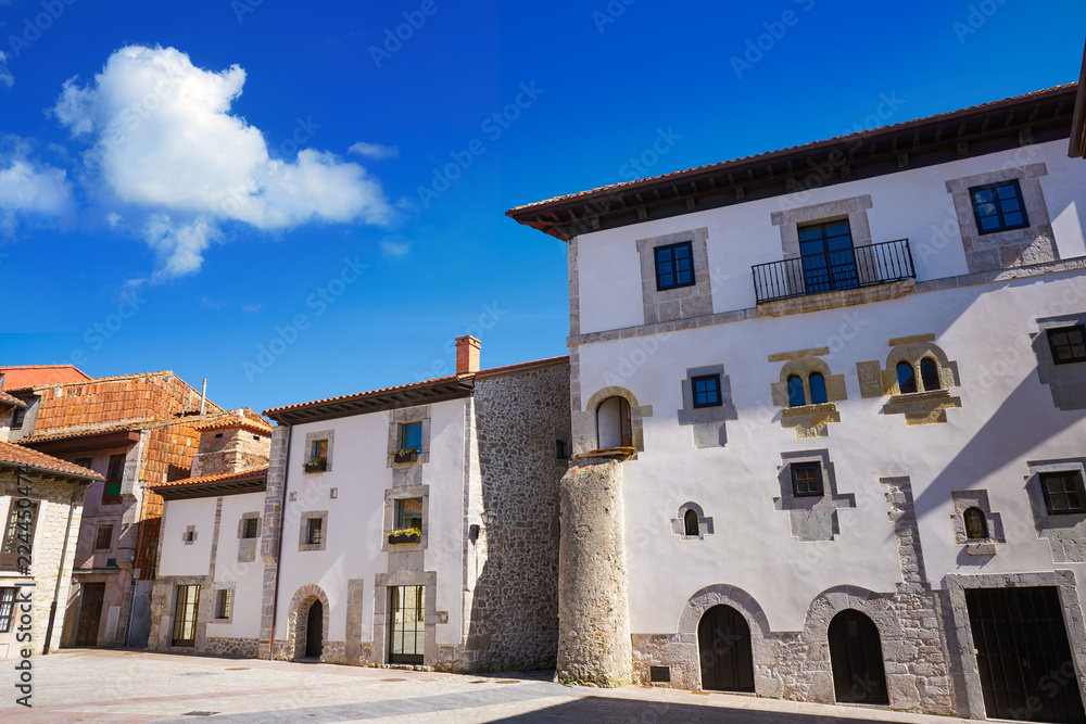Llanes village facades in Asturias Spain
