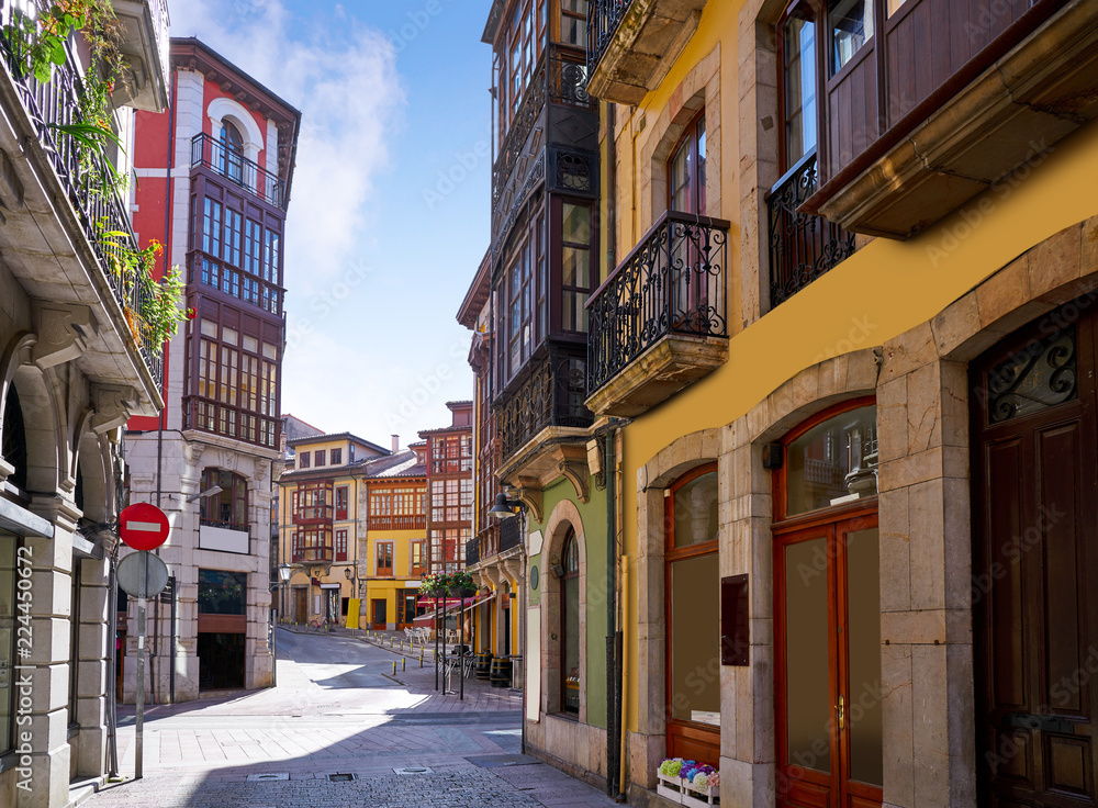 Llanes village facades in Asturias Spain