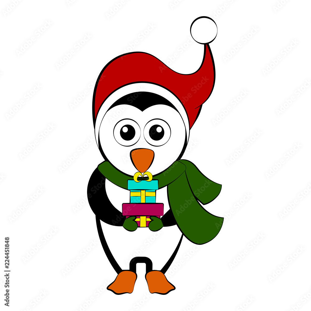 Christmas penguin character holding a present Christmas penguin character holding a present