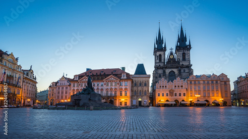 Panorama view of old town square in Prague city, Czech Republic at night