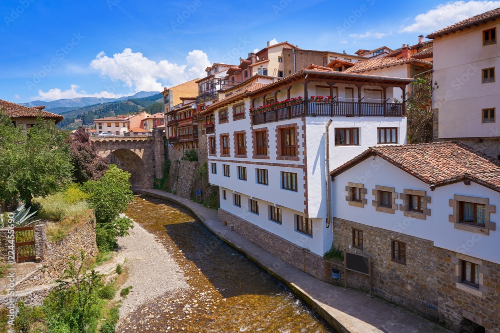 Potes river Quiviesa Deva a Cantabria village Spain