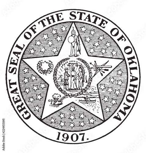 The Great Seal of the State of Oklahoma, 1907, vintage illustration