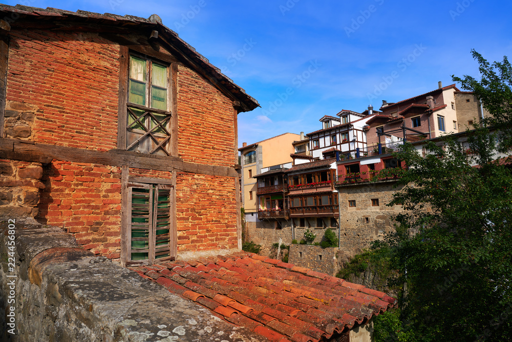 Potes village facades in Cantabria Spain